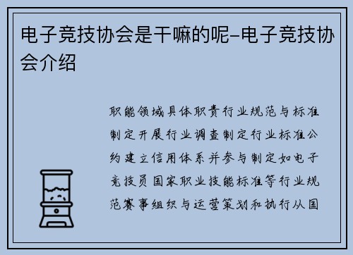 电子竞技协会是干嘛的呢-电子竞技协会介绍
